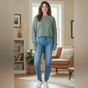 Pink Rose Sage Cable Knit Sweater